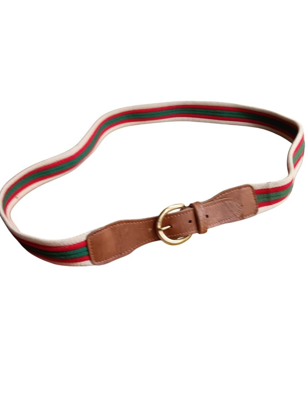 Vintage Small 34 Preppy Canvas Belt 1980's Webbed Stripe Leather Brass Buckle